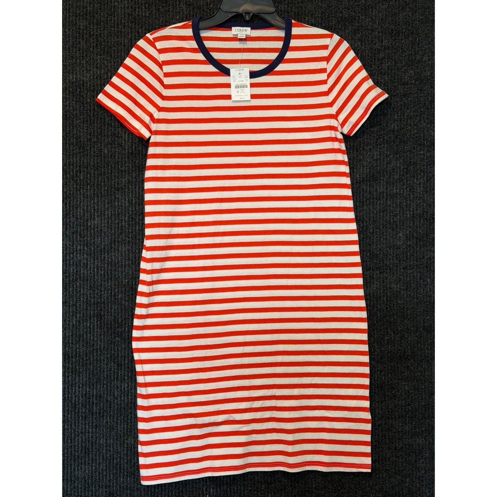J. Crew Re-Imagined Womens XS Striped T-Shirt Dress Orange White Navy Cotton New